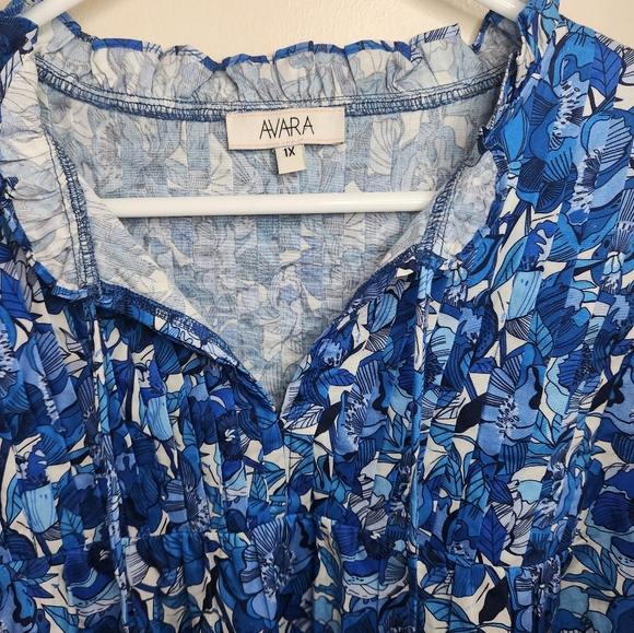 Women's Avara Blue Floral Print Top Sz 1X - Picture 5 of 11